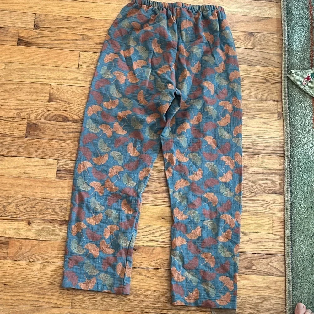100% cotton matching ginkgo leaf print winter pajamas set